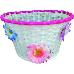 Bicycle Basket Action Plastic Basic Large White With Flowers
