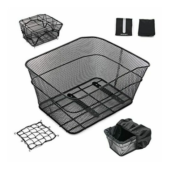 Rear Bike Basket, Bike Basket Rear with 2 Rainproof Covers and Cargo Net, 