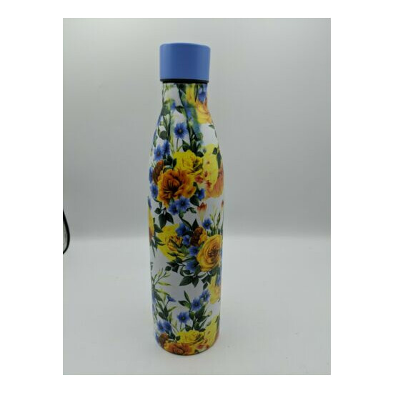 Large Yellow Blue Flowers Stainless Steel Water Bottle 12" x 3" Heritage