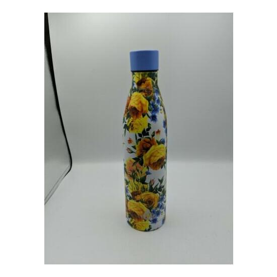 Large Yellow Blue Flowers Stainless Steel Water Bottle 12" x 3" Heritage